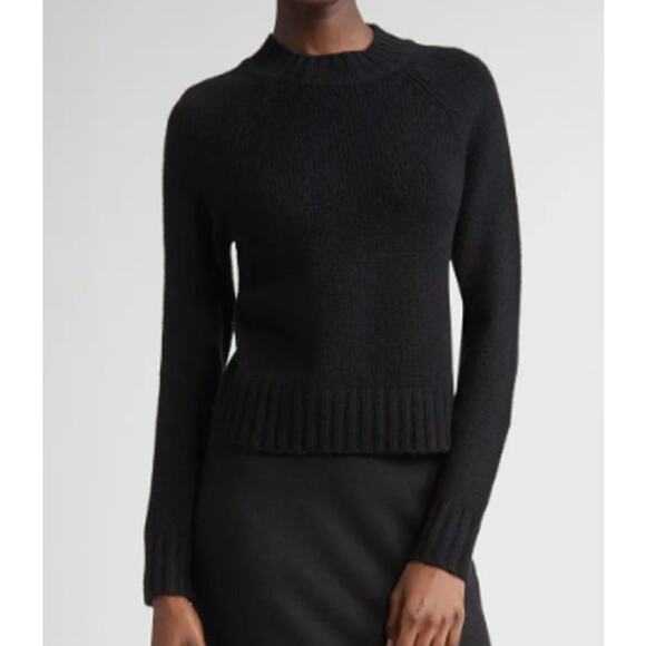 Vince. Monogram 100% Cashmere Raglan Sleeve Crew Neck Sweater Black Medium - Picture 1 of 6